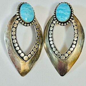 VTG NATIVE AMERICAN NAVAJO STERLING TURQUOISE DOT BIG
Earrings 24 G